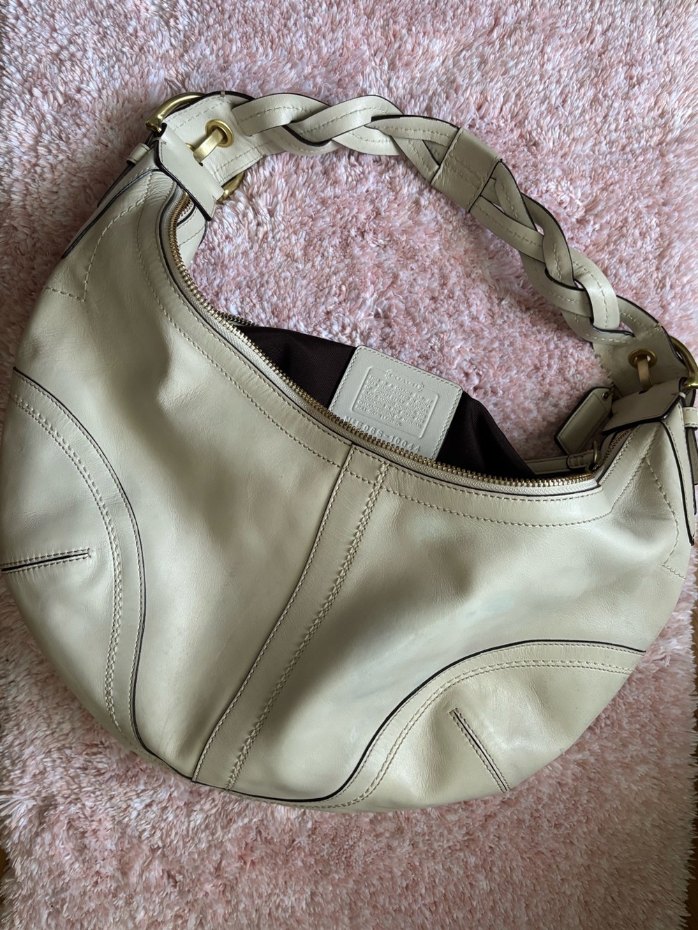 Coach Cream Braided-Handle Leather Shoulder Bag